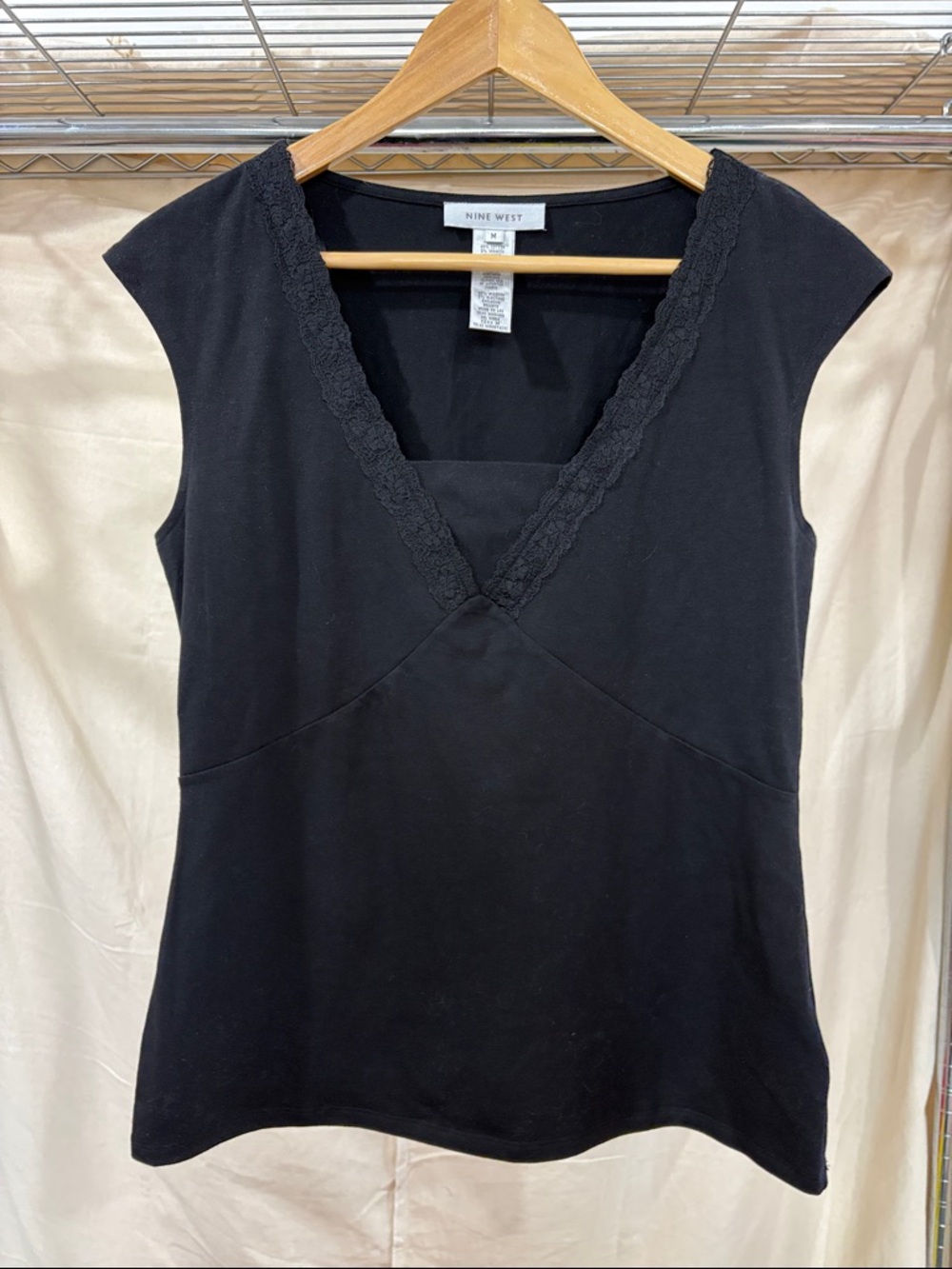Nine West Black Lace-Trim V-Neck Sleeveless Top